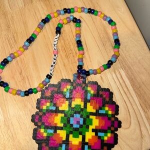 Colorful Beaded Necklace with Pixel Art Pendant (Made for edc)